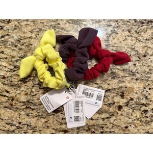 Lot Of 3 Lululemon Uplifting‎ Scrunchie *Fleece Bow Purple Red Electric Yellow